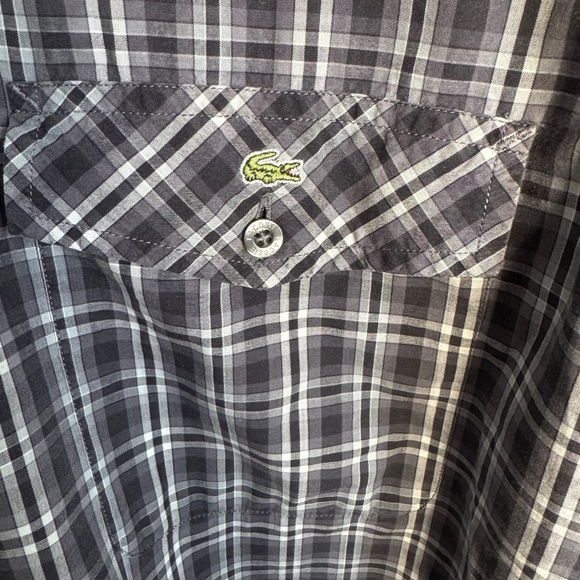 Lacoste Men's Plaid Long Sleeve Button Up Casual Cotton Shirt Gray EU42 (Large) - Picture 6 of 15